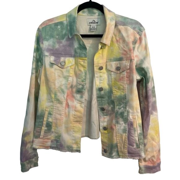 Jordache Pastel Tie Dye Denim Jean Jacket Size Medium - Picture 2 of 10